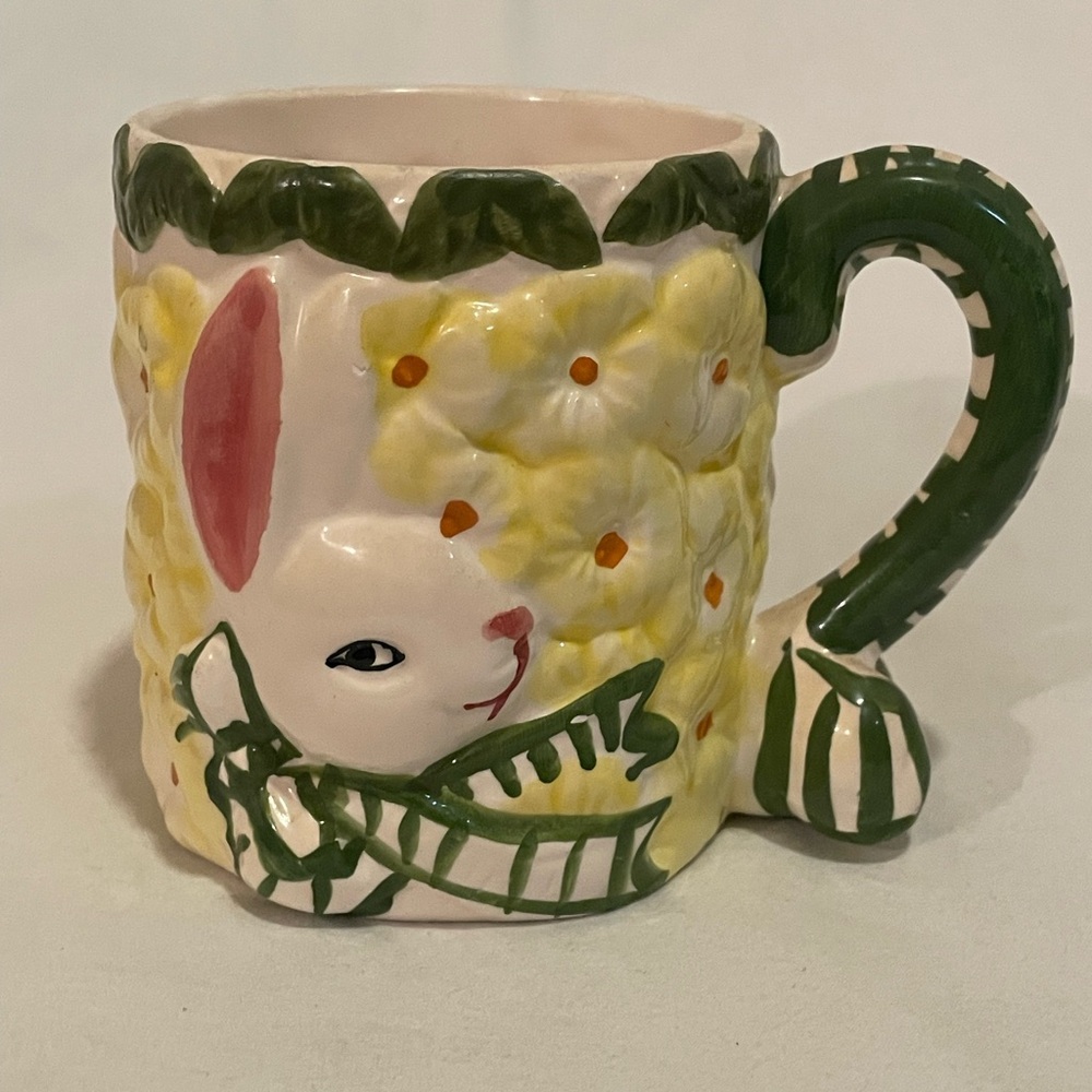 Painted Bunny Ceramic Mug in Yellow & Green